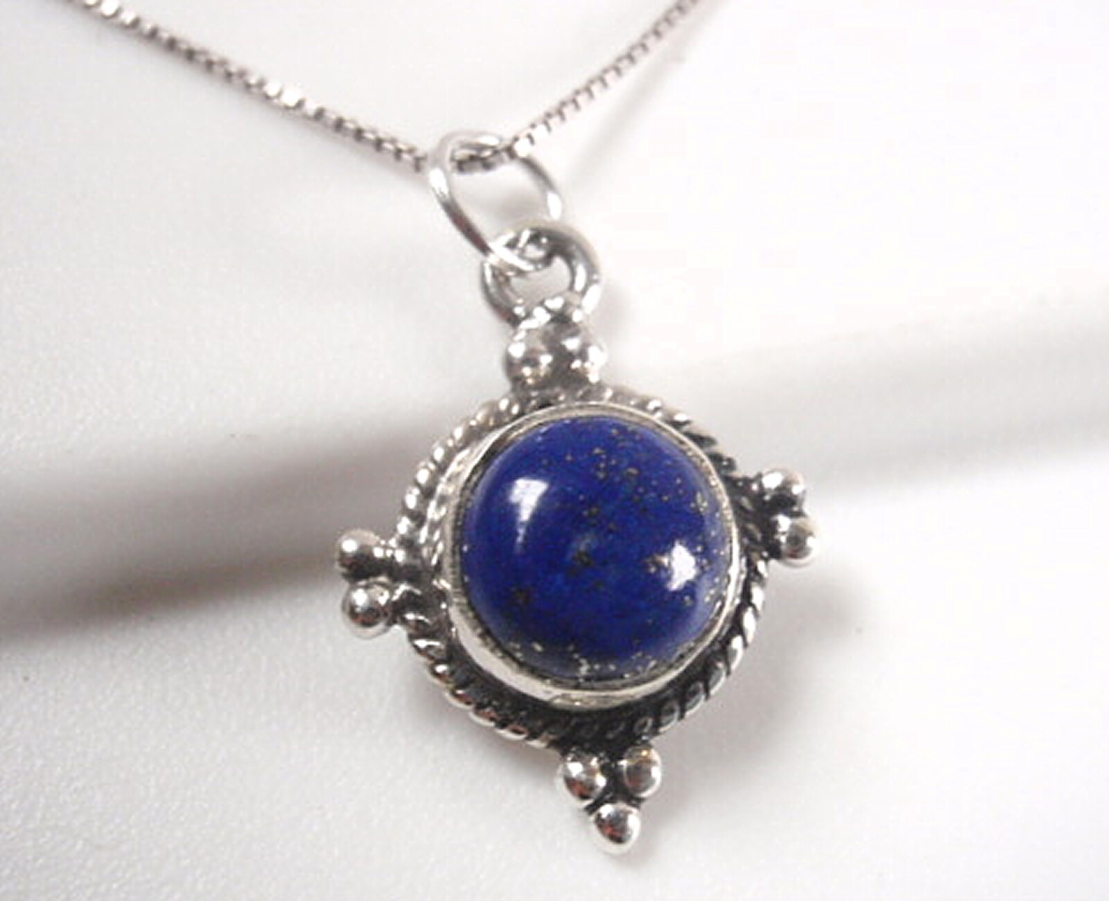 Lapis 4-Points with Rope Style Accents 925 Sterling Silver Pendant