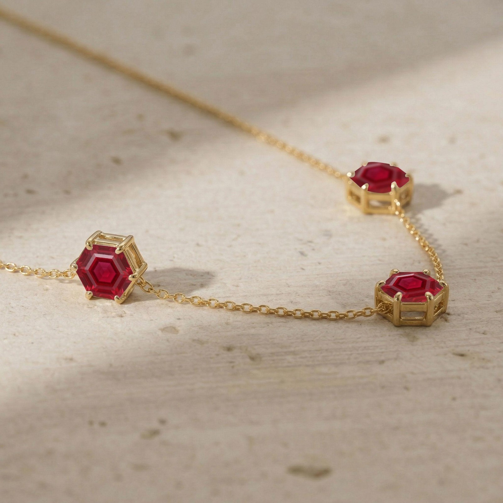 Natural Ruby Station Necklace, Dainty Ruby Necklace Jewelry,Elegant Gift for Her