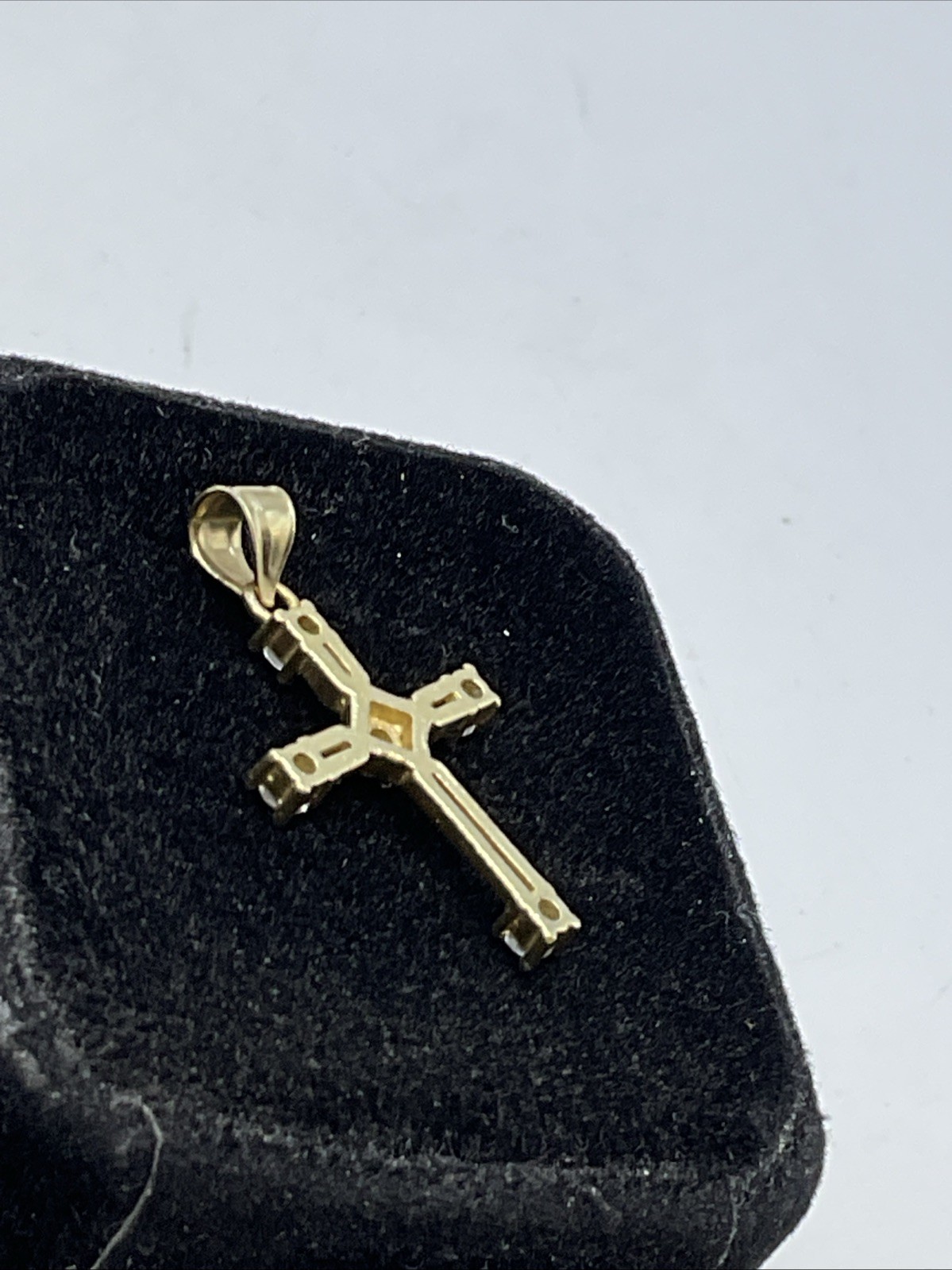 CROSS Charm Pendant (30mm x 17mm) Solid 13K Yellow Gold White CZ HANDMADE 2gr.