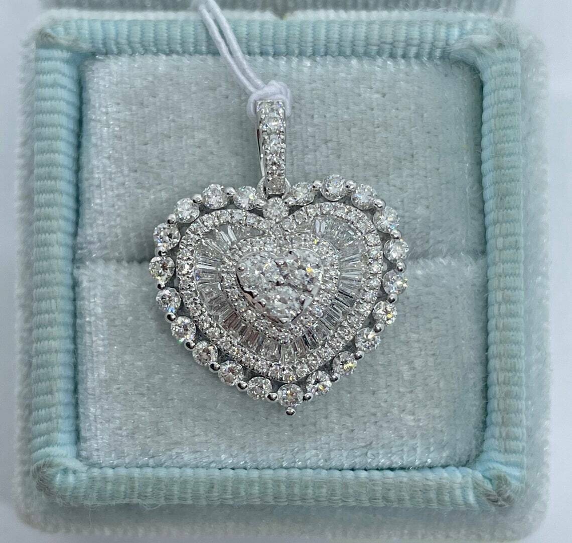 2Ct Round Cut VVS1/D Diamond Heart Pendant 14K White Gold Finish 18″ Free Chain