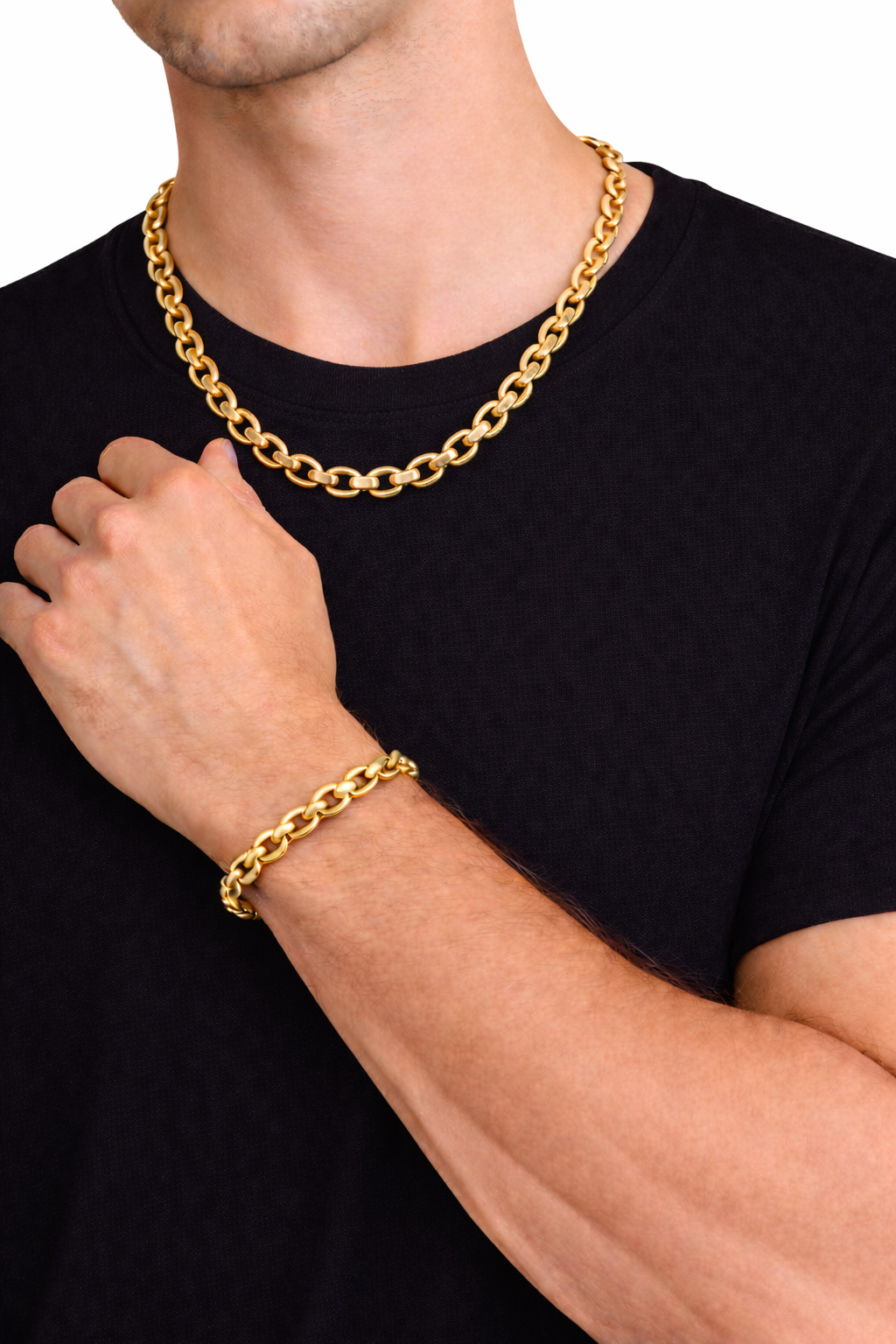 Italian 1/200 14k Yellow Gold Overlay Cuban Cable Chain Necklace Bracelet Set