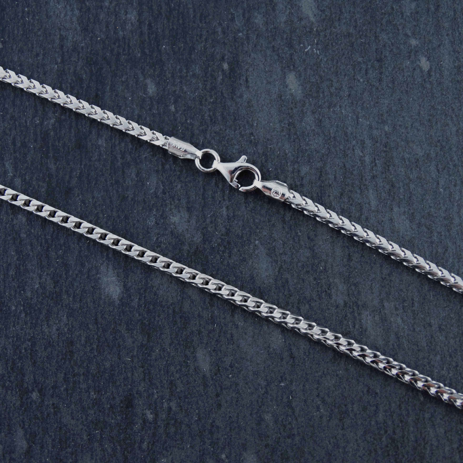 2.45mm Franco Chain Necklace – Rhodium Plated 925 Sterling Silver – 16- 30″