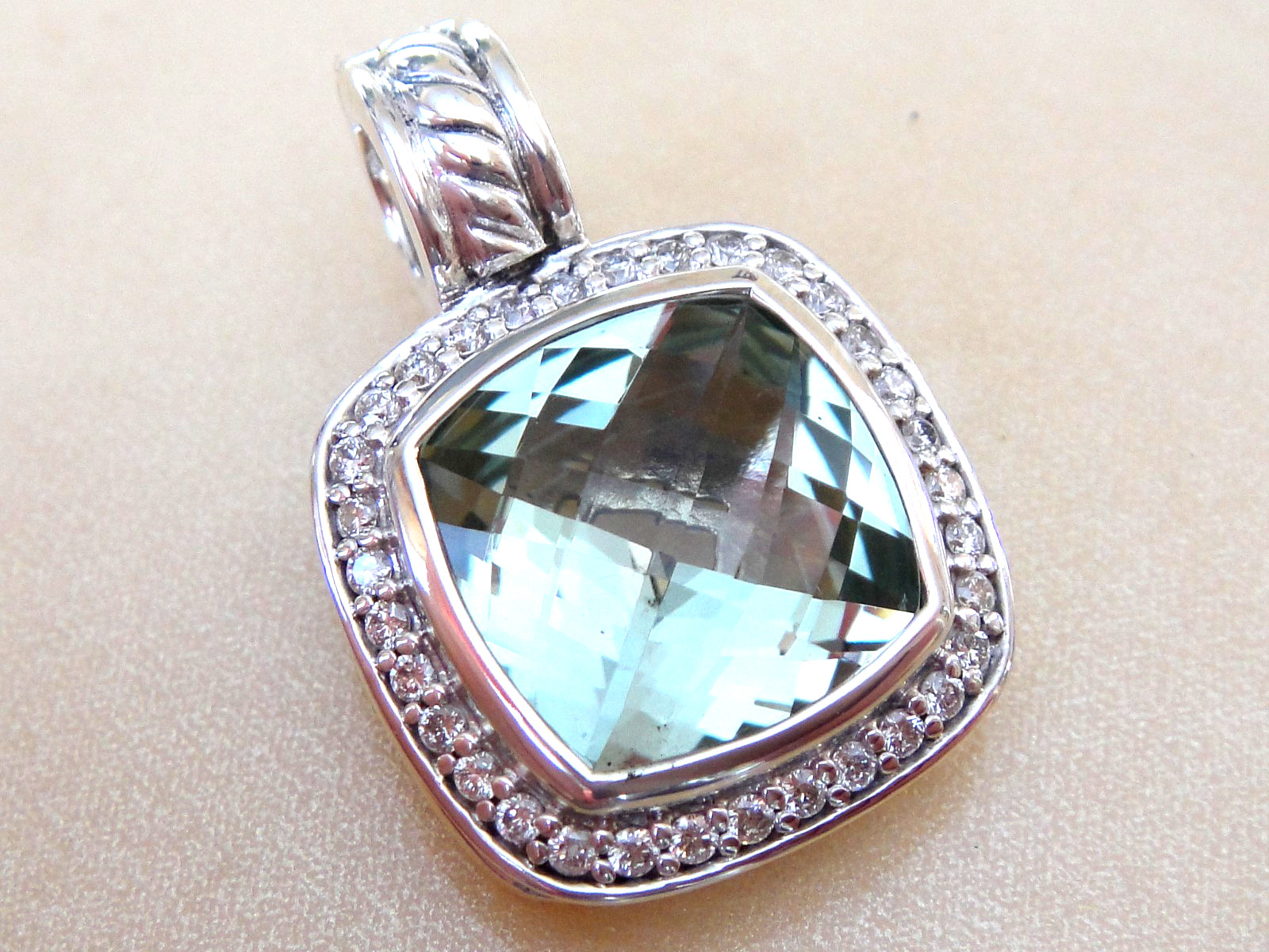 DAVID YURMAN SS ALBION PRASIOLITE ( SAGE ) DIAMOND ENHANCER