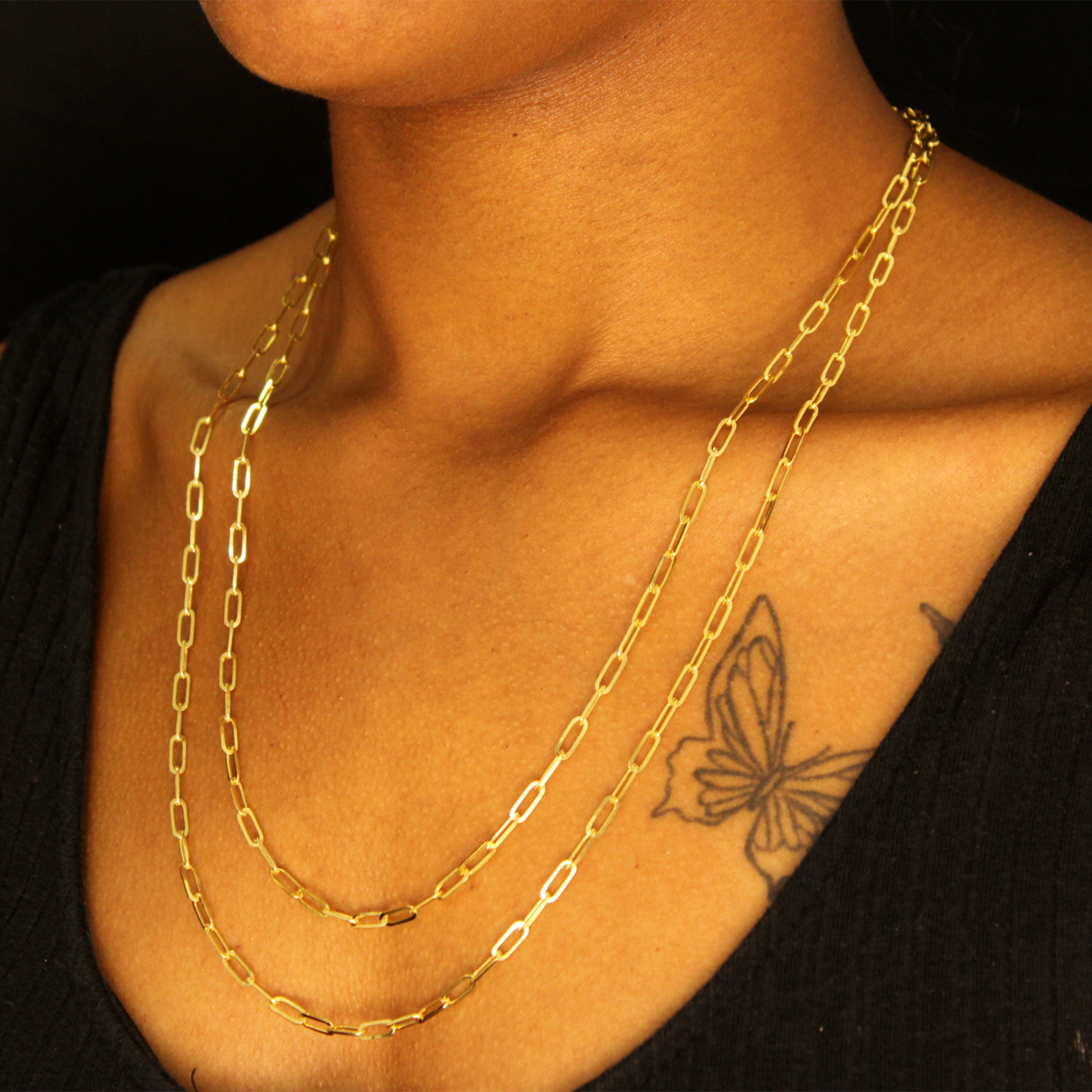 14k SOLID Gold Chain 3.5mm Necklace Paper Clip Chain 22″ 24″ – UNISEX Adult