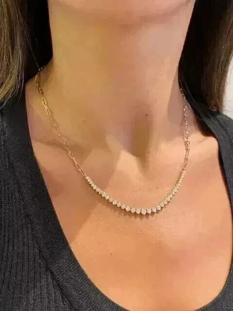 4Ct Round Cut Lab Created Diamond Half Tennis Necklace 14K Yellow Gold Plated