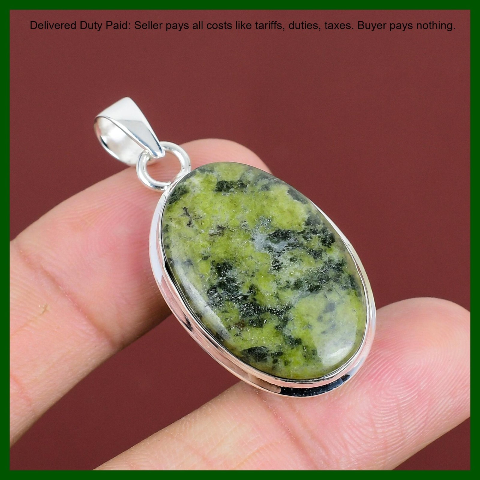 Oval Serpentine Stone Sterling Silver Wife Ethnic Anniversary Engagement Pendant