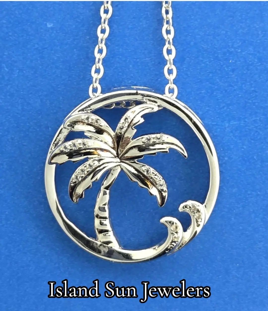 Alamea Palm Tree Pendant, Sterling Silver & Topaz