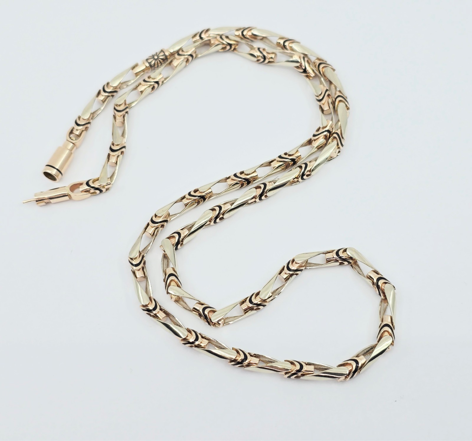 Fancy 14K Two Tone Multi Color Gold Custom Enamel Link Chain Necklace – 24.25″ L