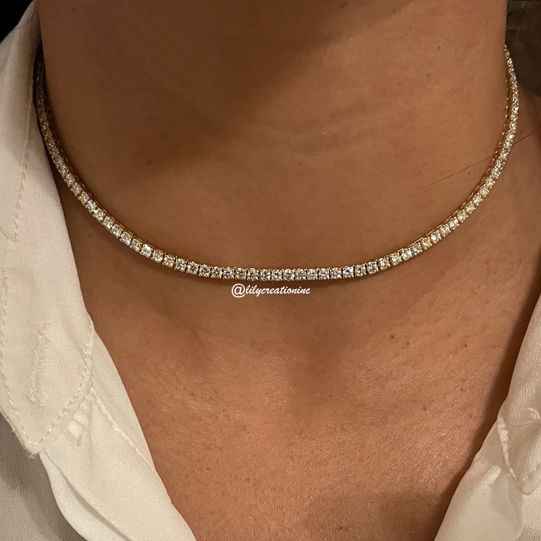 7 Ct Round Natural Diamond Choker Tennis Necklace 17 Inch 14K Gold