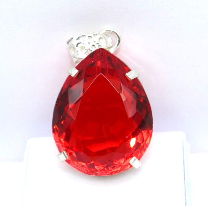 112 Ct Natural Red Topaz 925 Solid Sterling Silver Pendant A+ Gemstone + Gift
