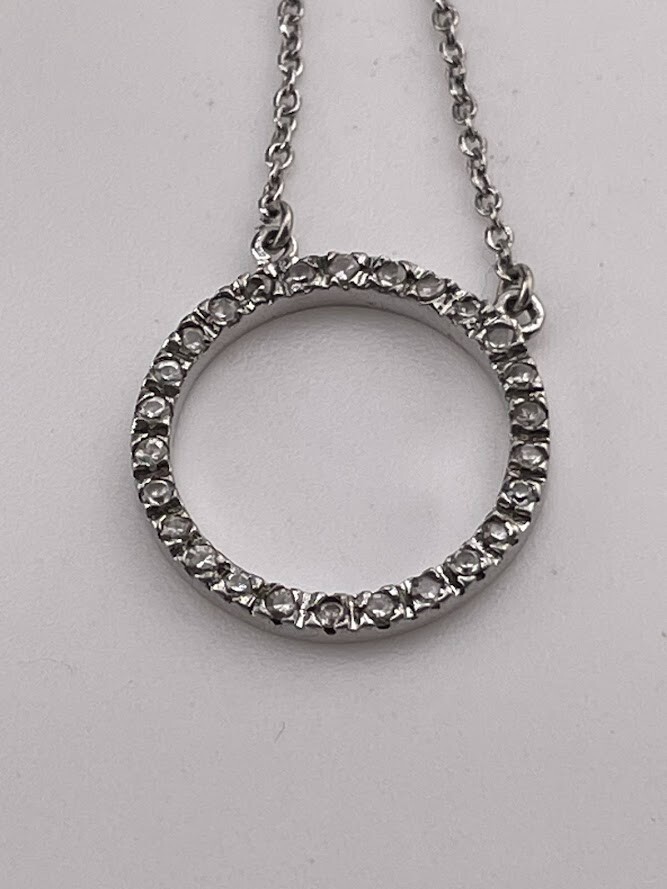925 STERLING SILVER CZ CIRCLE NECKLACE 16-17″ ETERNITY LOVE PROMISE FRIENDS 2597
