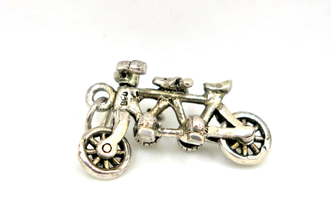 Tiny Vintage Solid 925 Silver Movable Tandem Bicycle Bike Charm Miniature