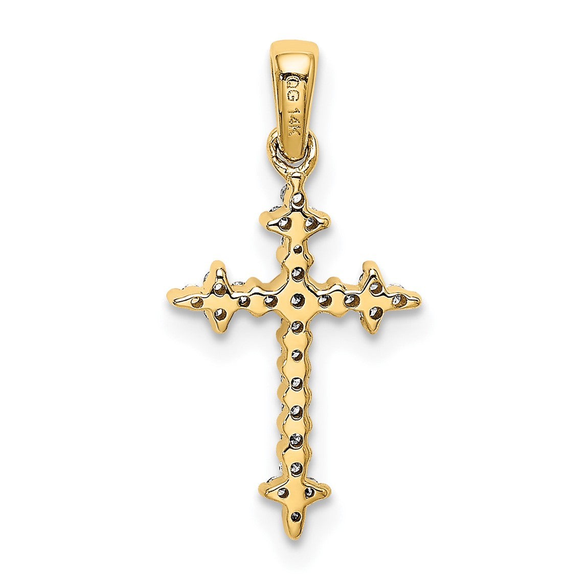 14k Yellow Gold and Rhodium 1/10ctw Diamond Fleur de Lis Cross Pendant