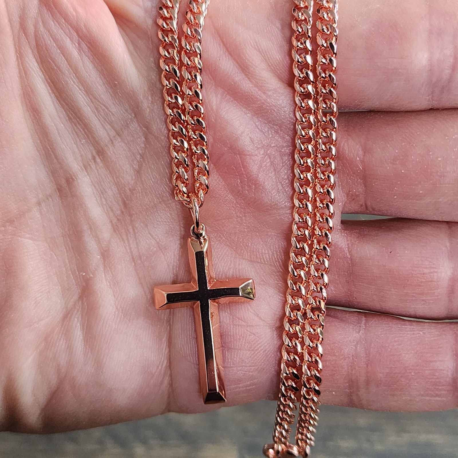 Solid Copper Cross Necklace –with 3.5 mm Chain – 20″, 22″, 24″ Sizes