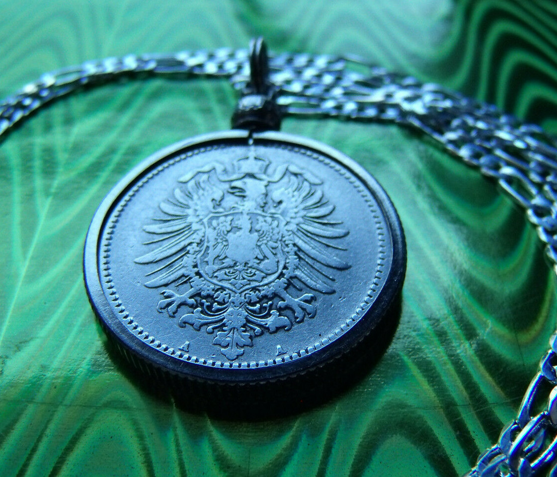 1873-1887 German .900 Silver Mark Coin Bezel Pendant on a 30″ .925 Silver Chain