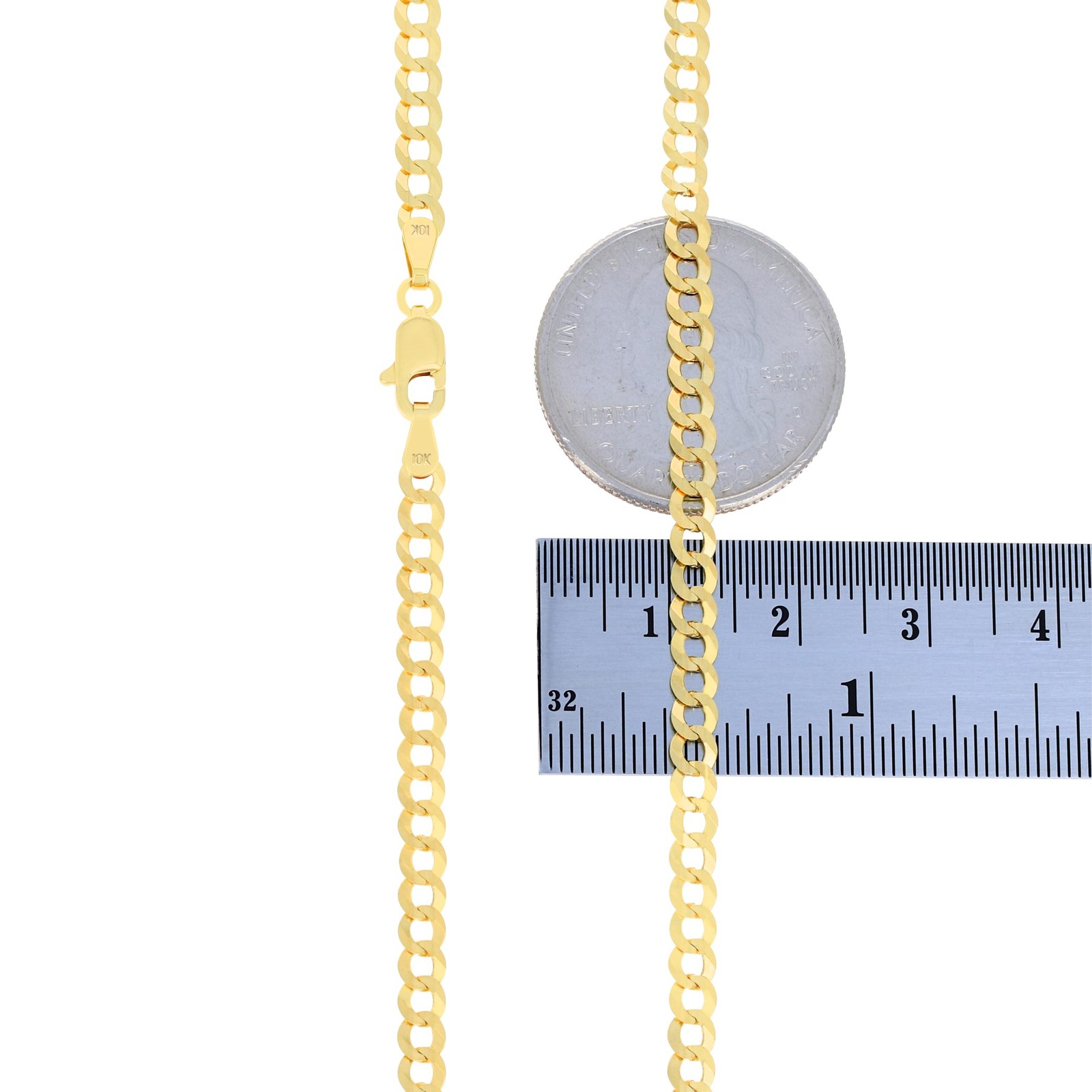 10K Solid Yellow Gold 4mm Cuban Curb Chain Link Necklace Mens Womens 16″- 30″