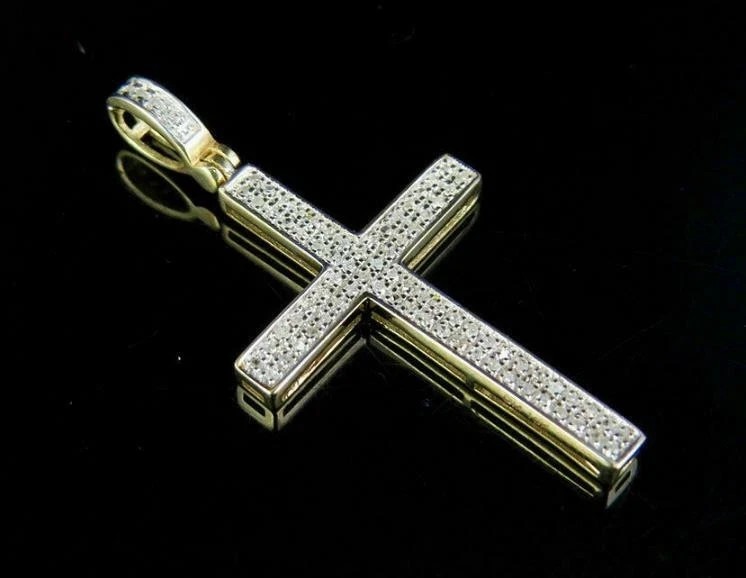 0.50 Ct Lab Created Diamond Cross Pendant With Free Chain 14k Yellow Gold Plated