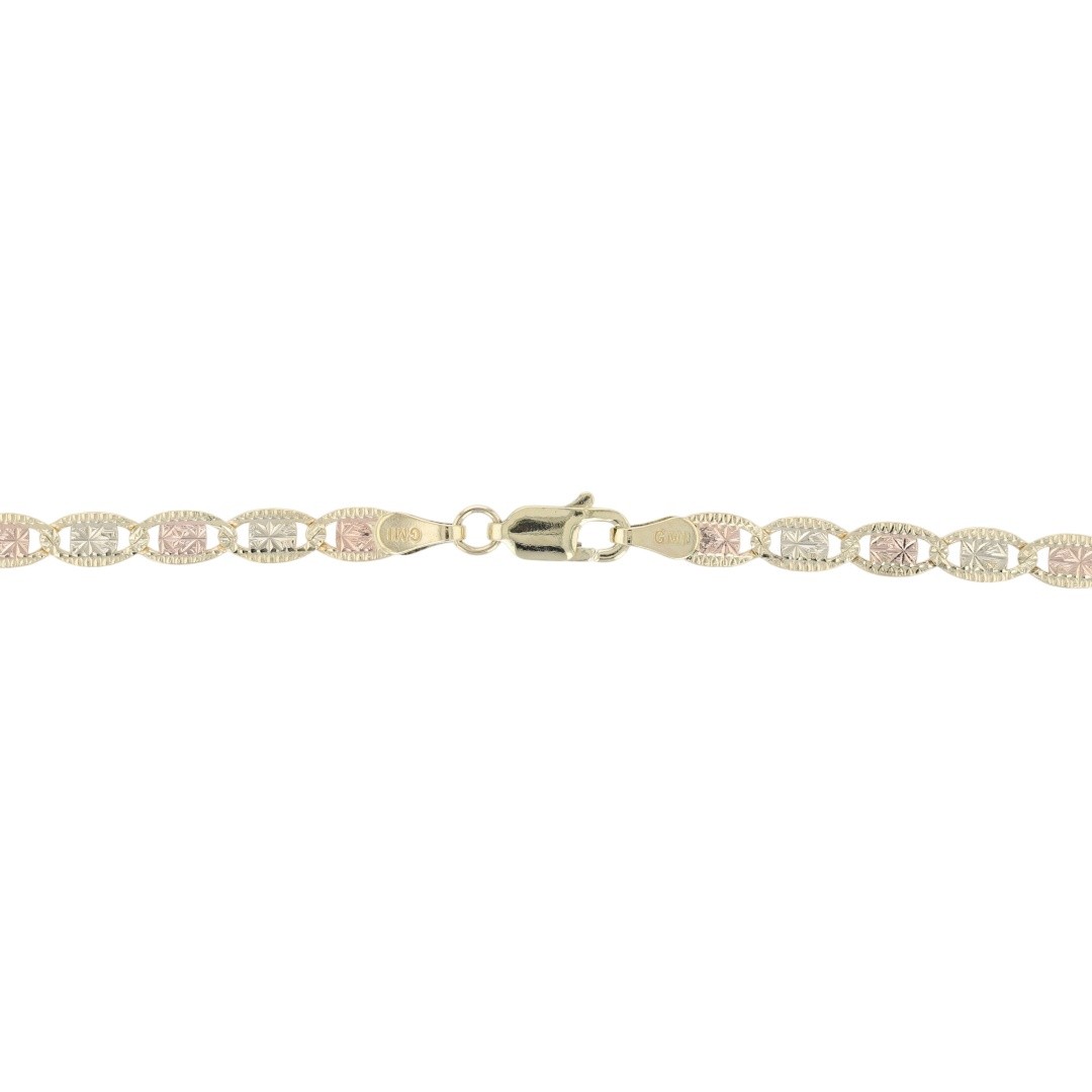 3.9mm Textured Anchor Link Chain 22″ Necklace 10k Multi-Tone Gold 8.82 Grams