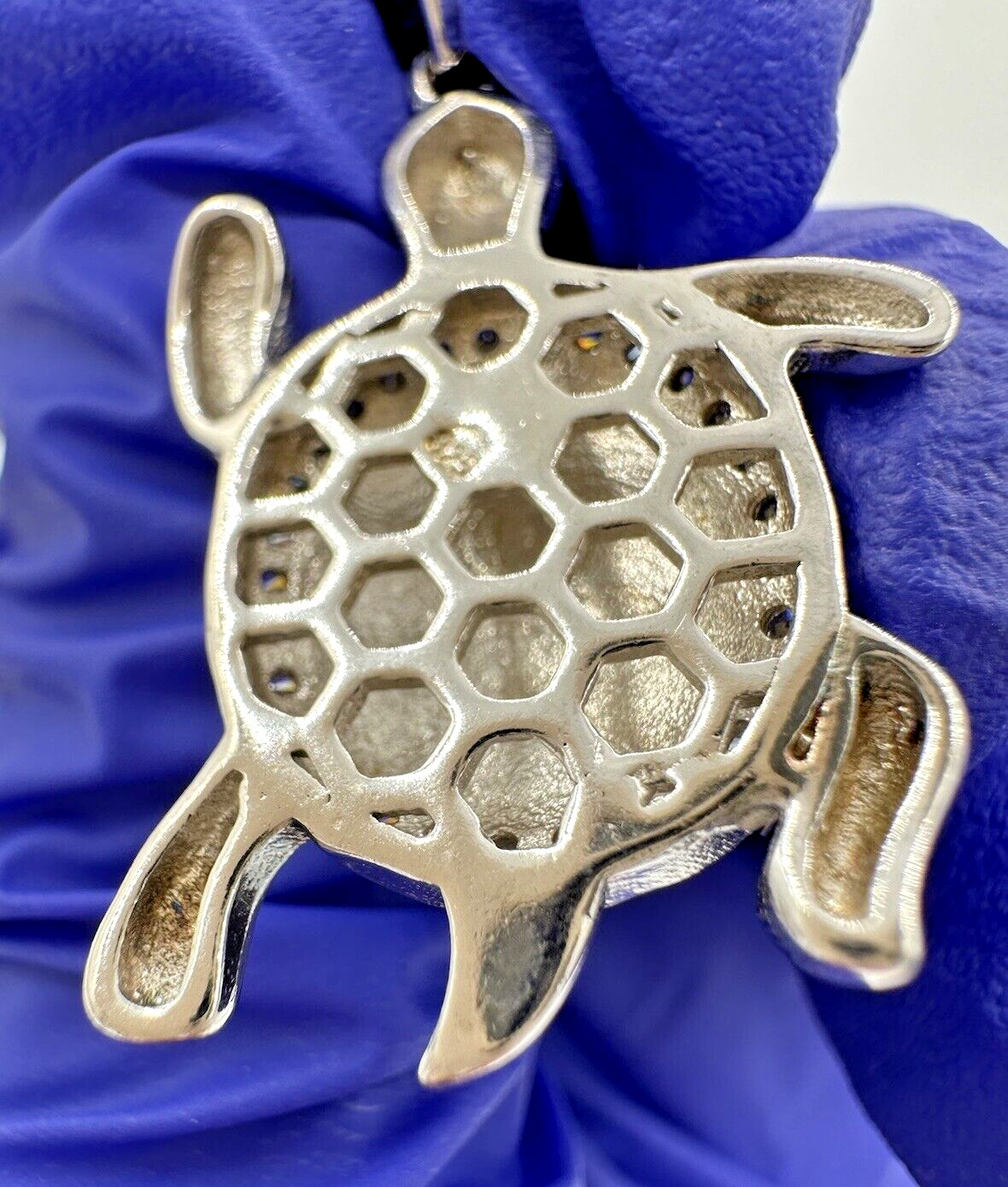 NEW Sterling Silver 925 Female Multicolor Opal Cute Sea Turtle Pendant 1.4”