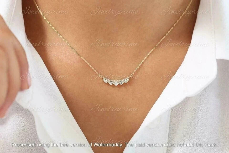2.10Ct Round lab Created Diamond Bar Pendant Women Necklace Yellow Gold Plated