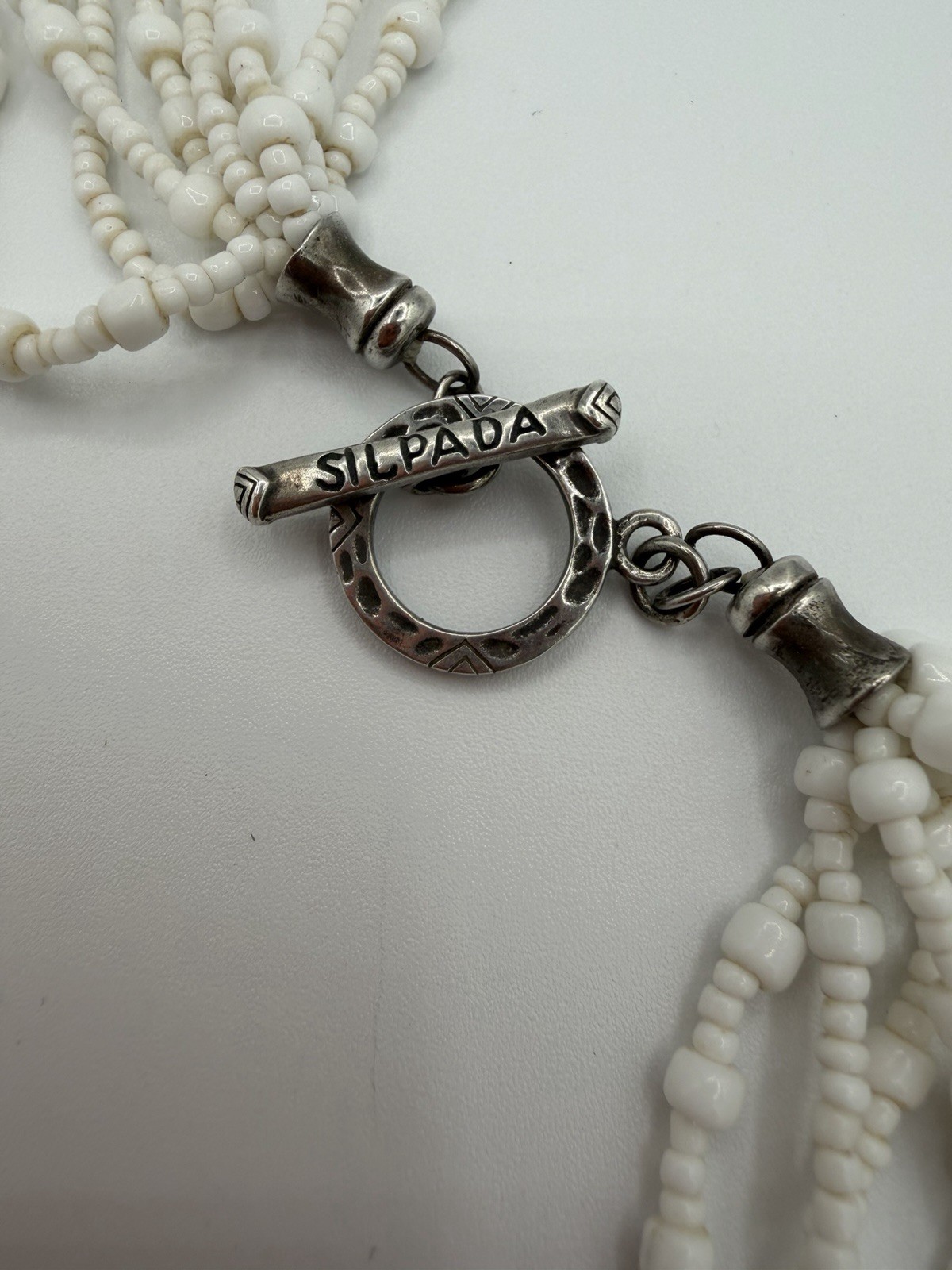 Silpada Multi-Strand White Seed Bead Necklace | Sterling Silver Toggle | Boho