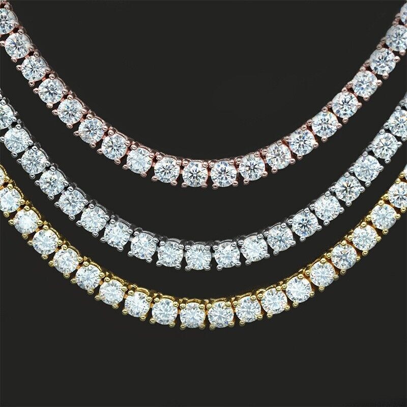 2-6.5mm 16-24″ VVS1 D Moissanite Tennis Chain Necklace 925 Silver Passes Tester