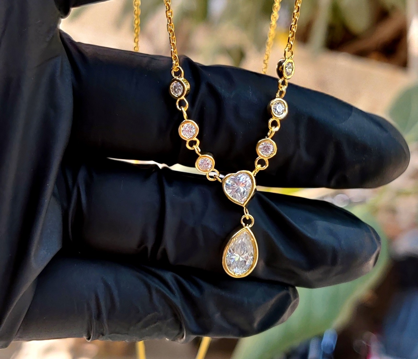 2.50Ct Pear Lab Created Diamond Necklace Pendant 14K Yellow Gold Plated Silver