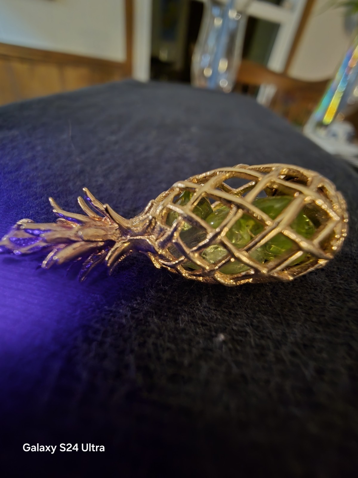 Rare Pineapple Pendant In 14k Gold The Inside contains Cubes Of Carved Peridot