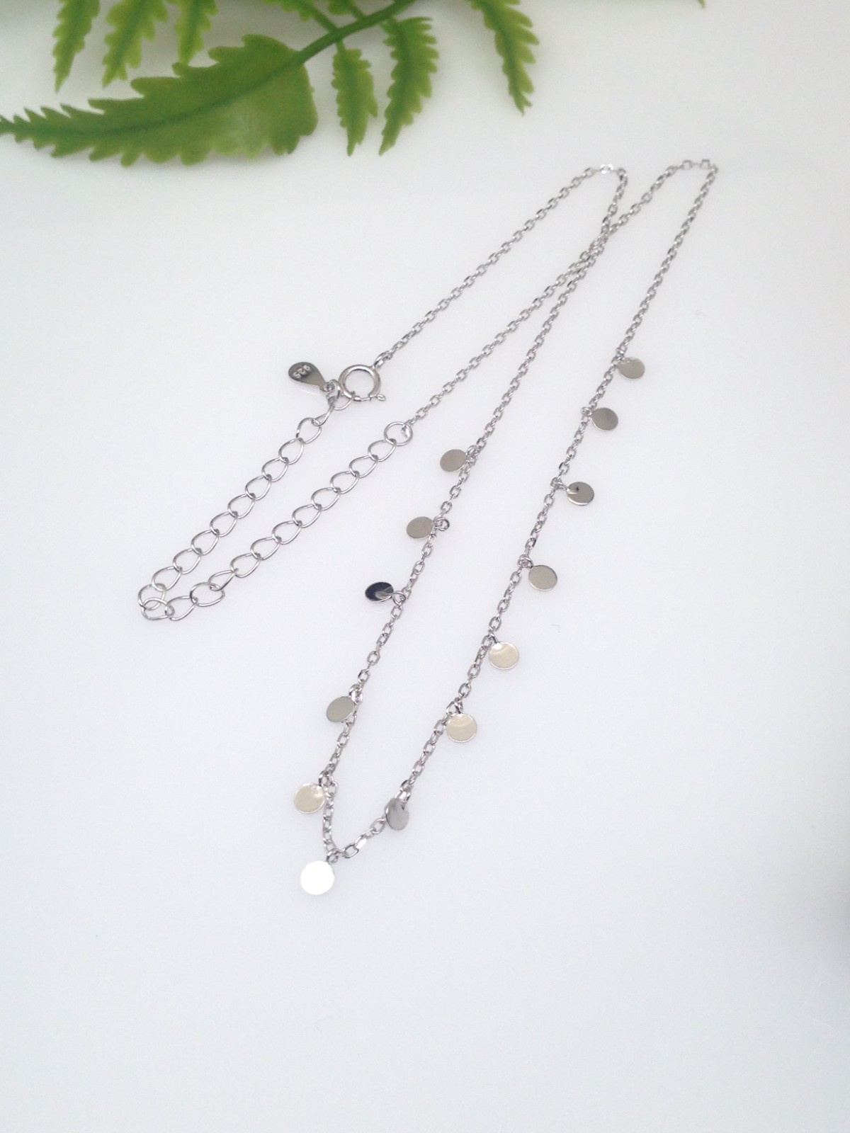 925 Sterling Silver Disc Dangle Charm Choker Necklace Station 2.9mm 12.5-15.5″