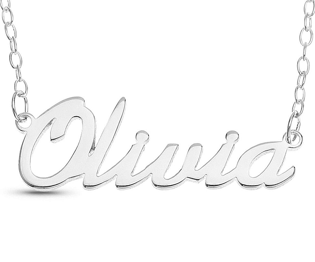 Olivia Name Plate Necklace Pendent Sterling Silver female Personalized Custom