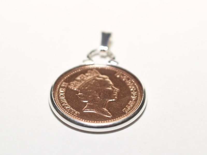 1975 51st Birthday Anniversary 1p coin in a Silver Plated Pendant mount