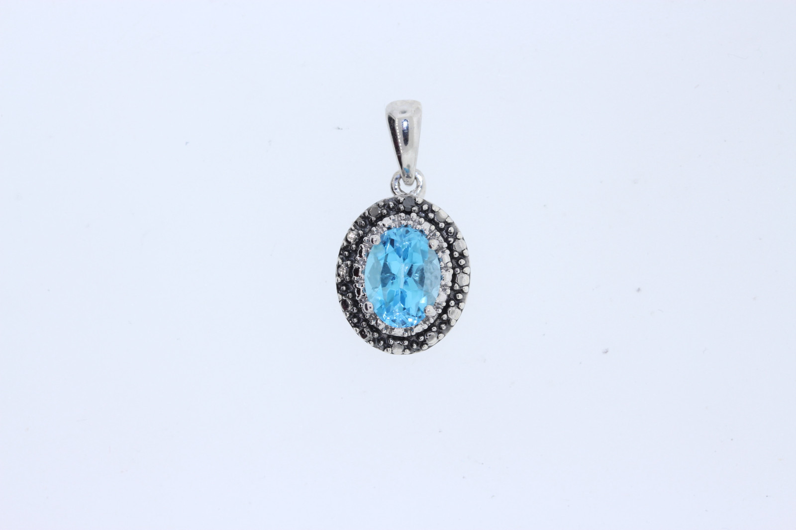 Sterling 1.25ct Oval Swiss Lab Created Blue Topaz .02ct Diamond Halo Pendant
