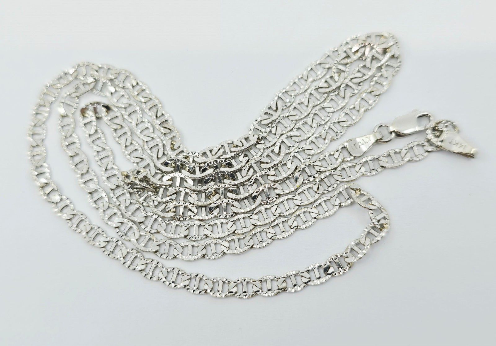 Unique 14K White Gold Diamond Cut Anchor Mariner Link Chain Necklace – 24.25″ L