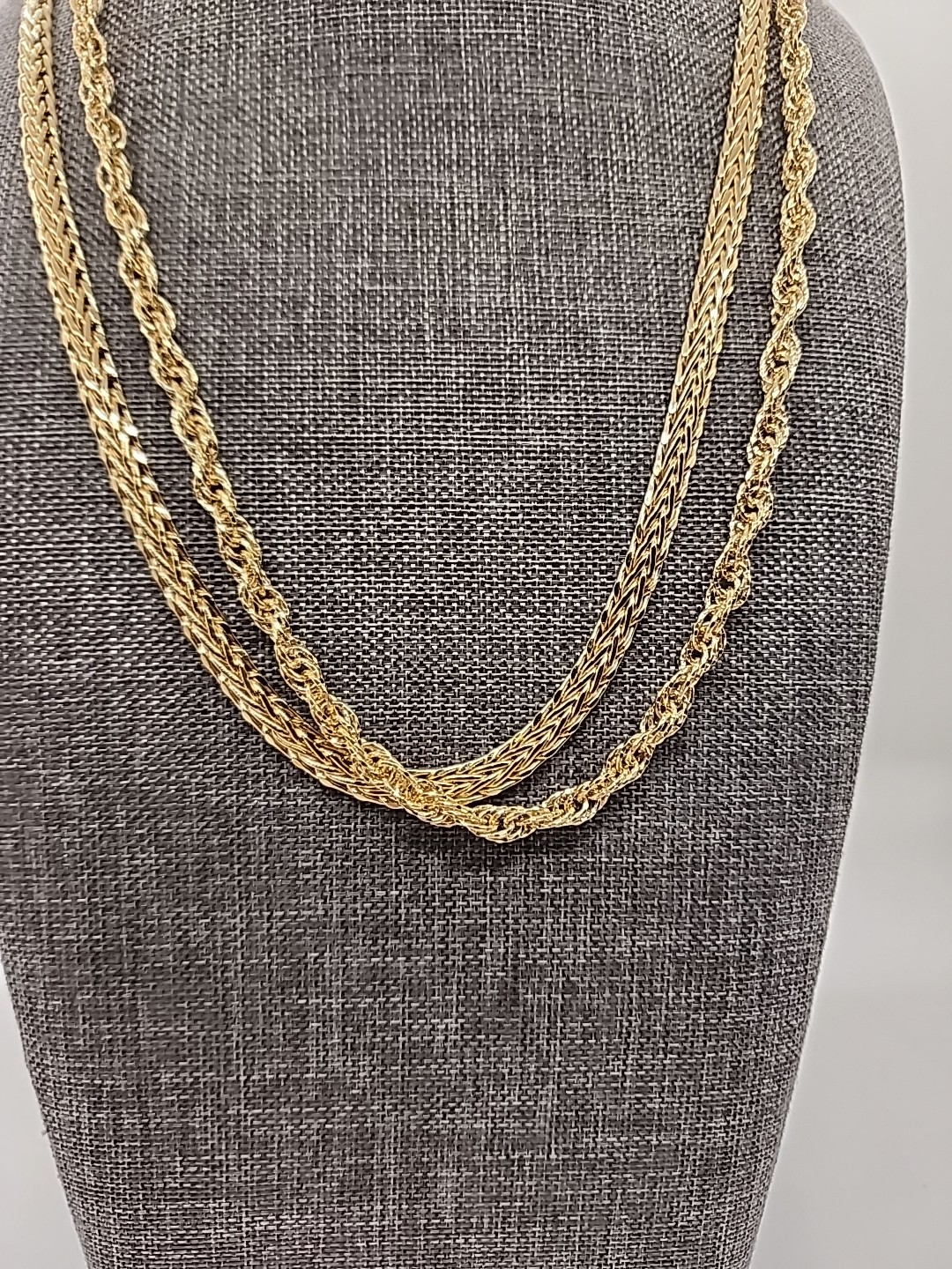 18K Yellow Gold Over Sterling Silver 5mm Set of 2 Singapore & Wheat 20″ Chains