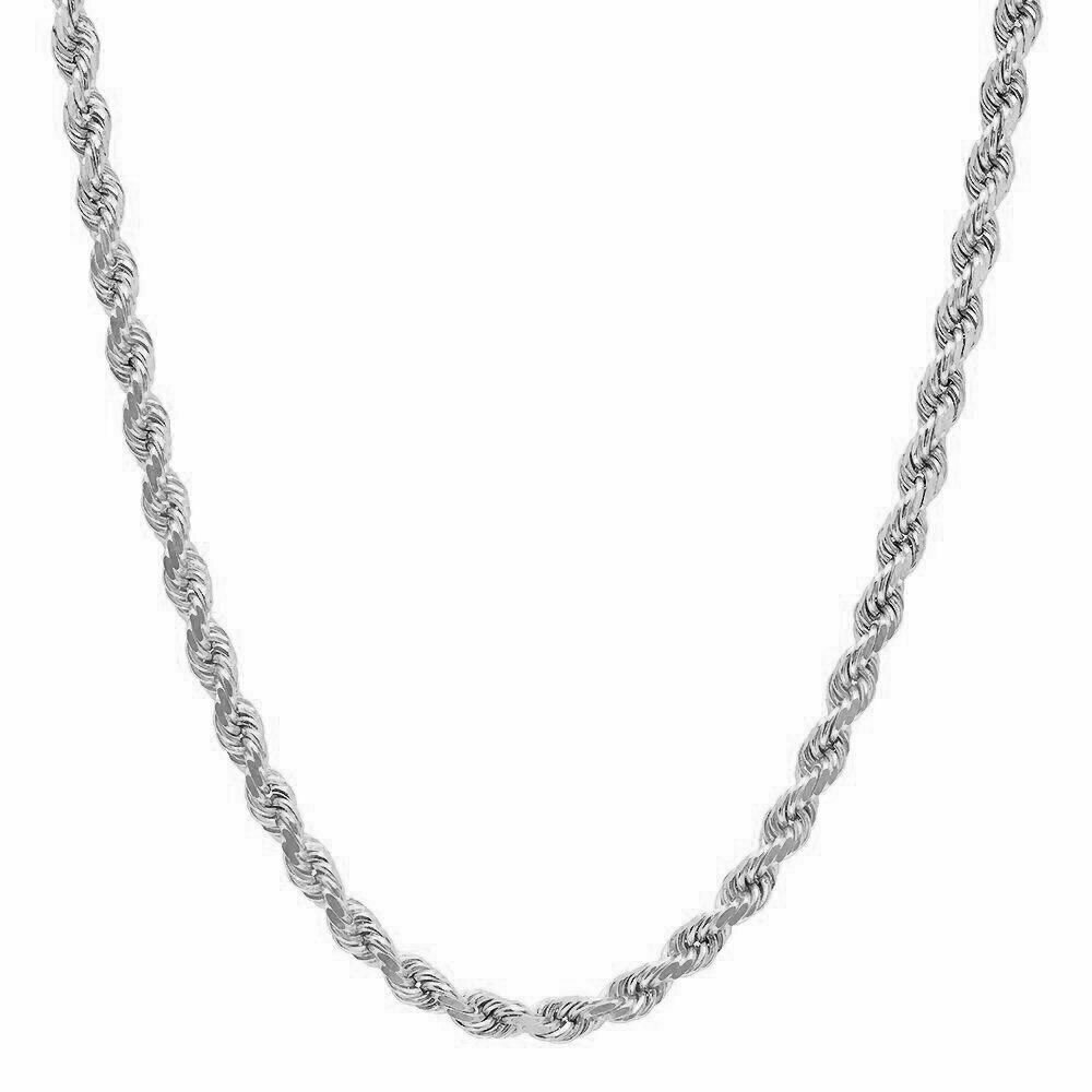 Solid 925 Sterling Silver Italian Rope Chain Mens Necklace 5mm – Diamond Cut