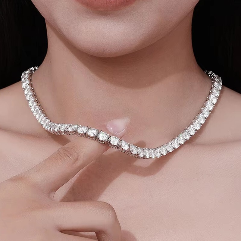 6.5mm Round Real Moissanite Tennis Necklace Hip Hop 925 Sterling Silver Chain
