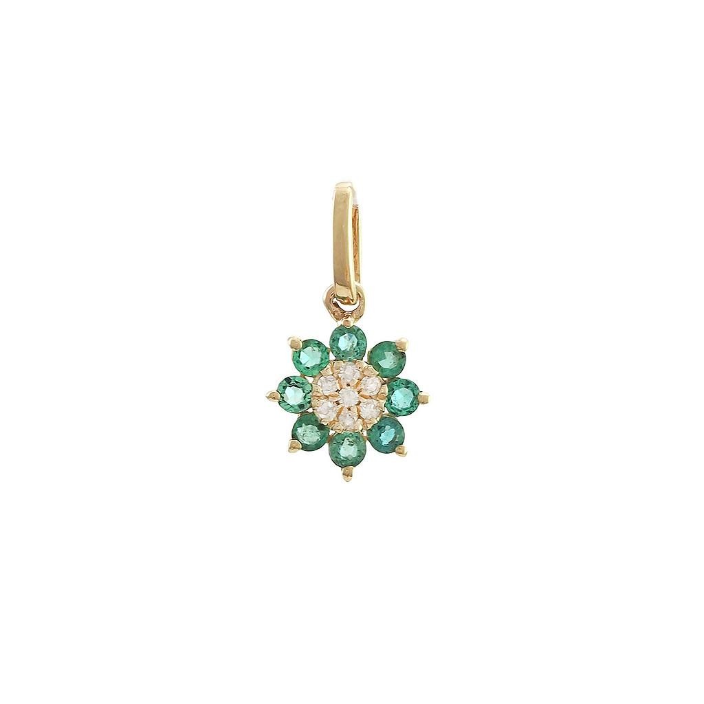 14K Real Yellow Gold Round Prong Emerald Pendant