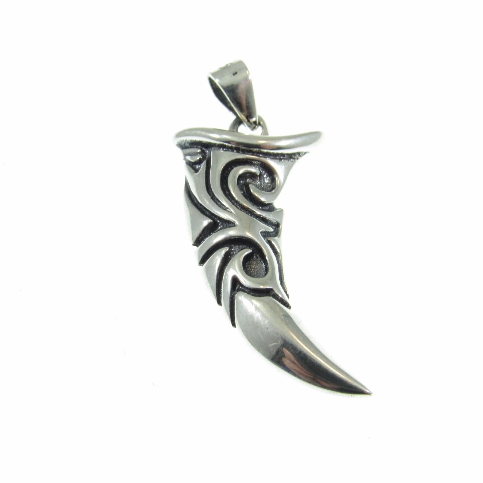Solid 925 Sterling Silver Tribal Tooth Sabertooth Pendant – Wolf Fang Charm