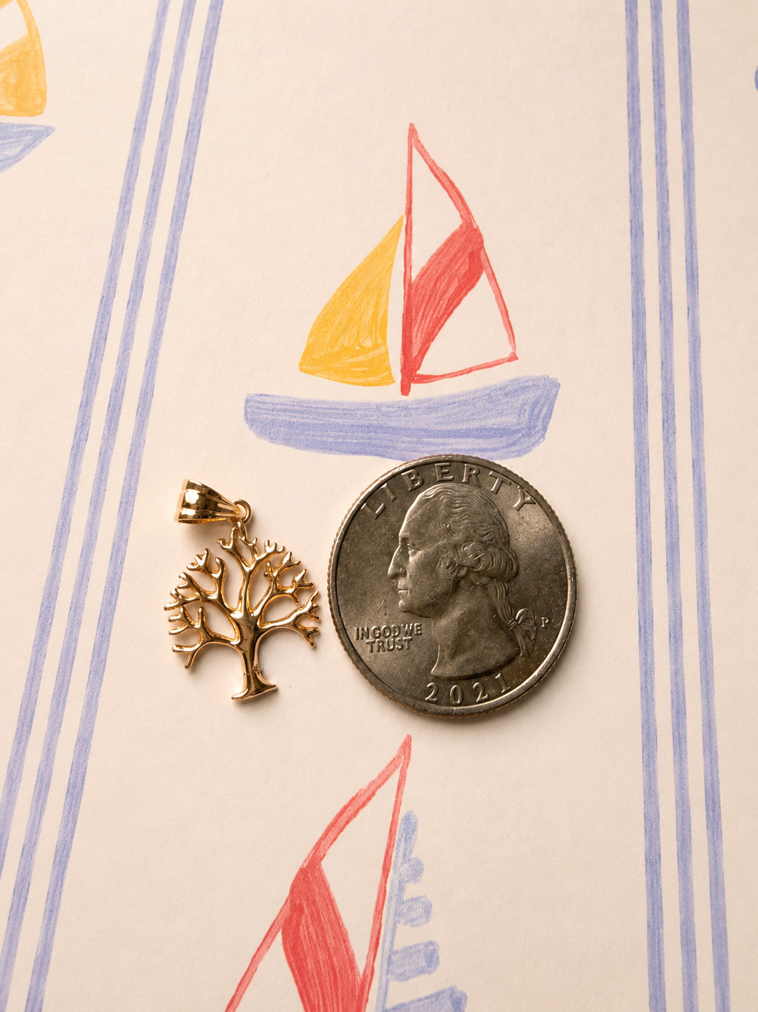 Real 14K Yellow Gold Tree of Life Pendant Purple CZ Family Charm Women Gift
