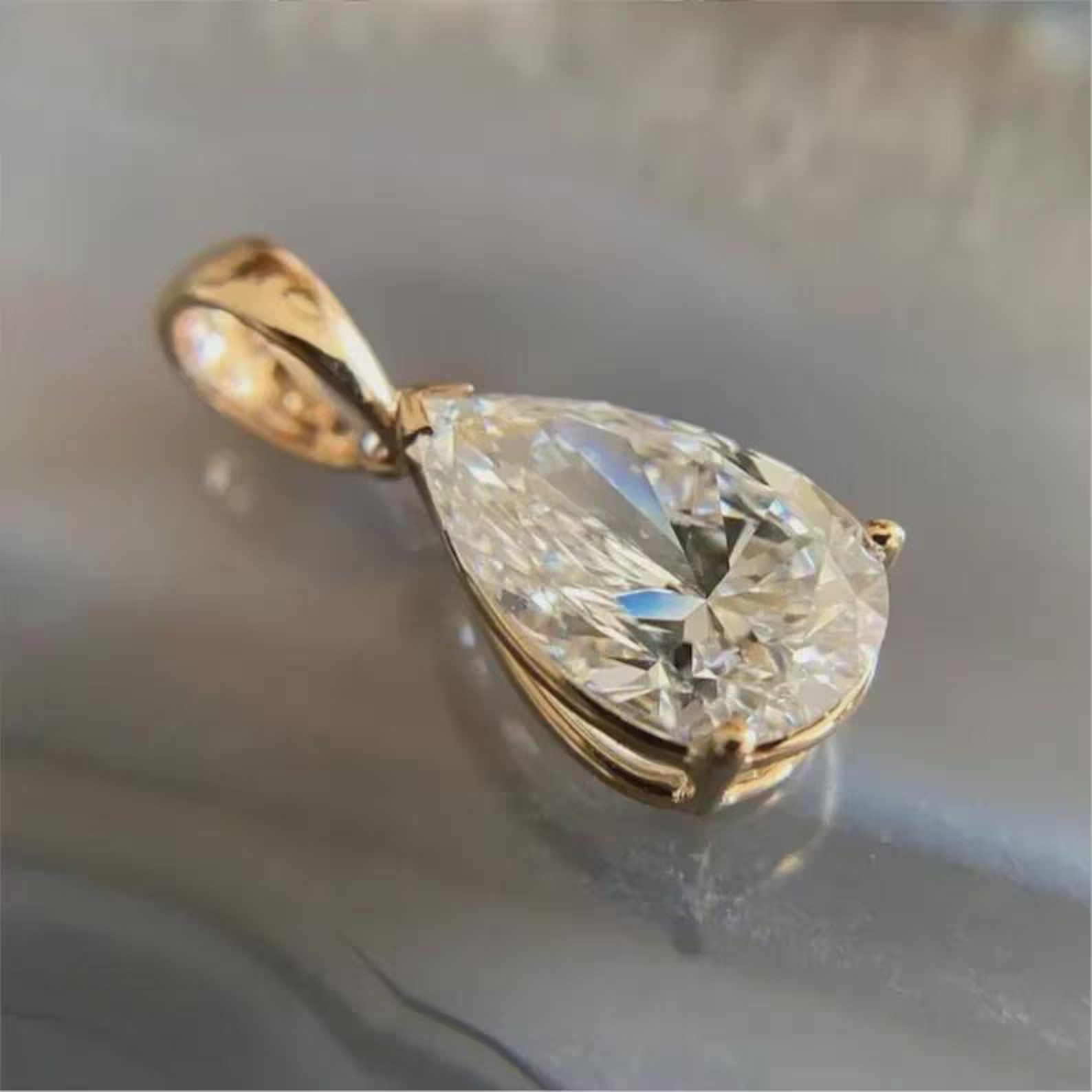 Pear Cut Lab Grown Diamond Pendant Gold Plated 925 Silver Pendant Gifts For Him