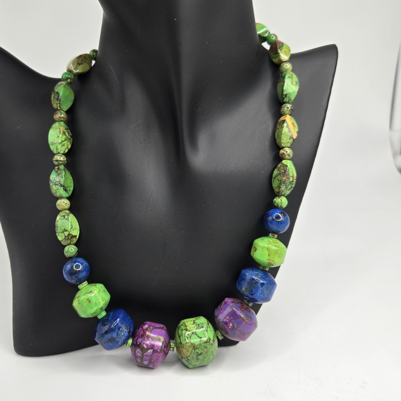 Jay King Purple Sugilite Green Blue Heavy Stone Necklace Sterling Clasp Chain