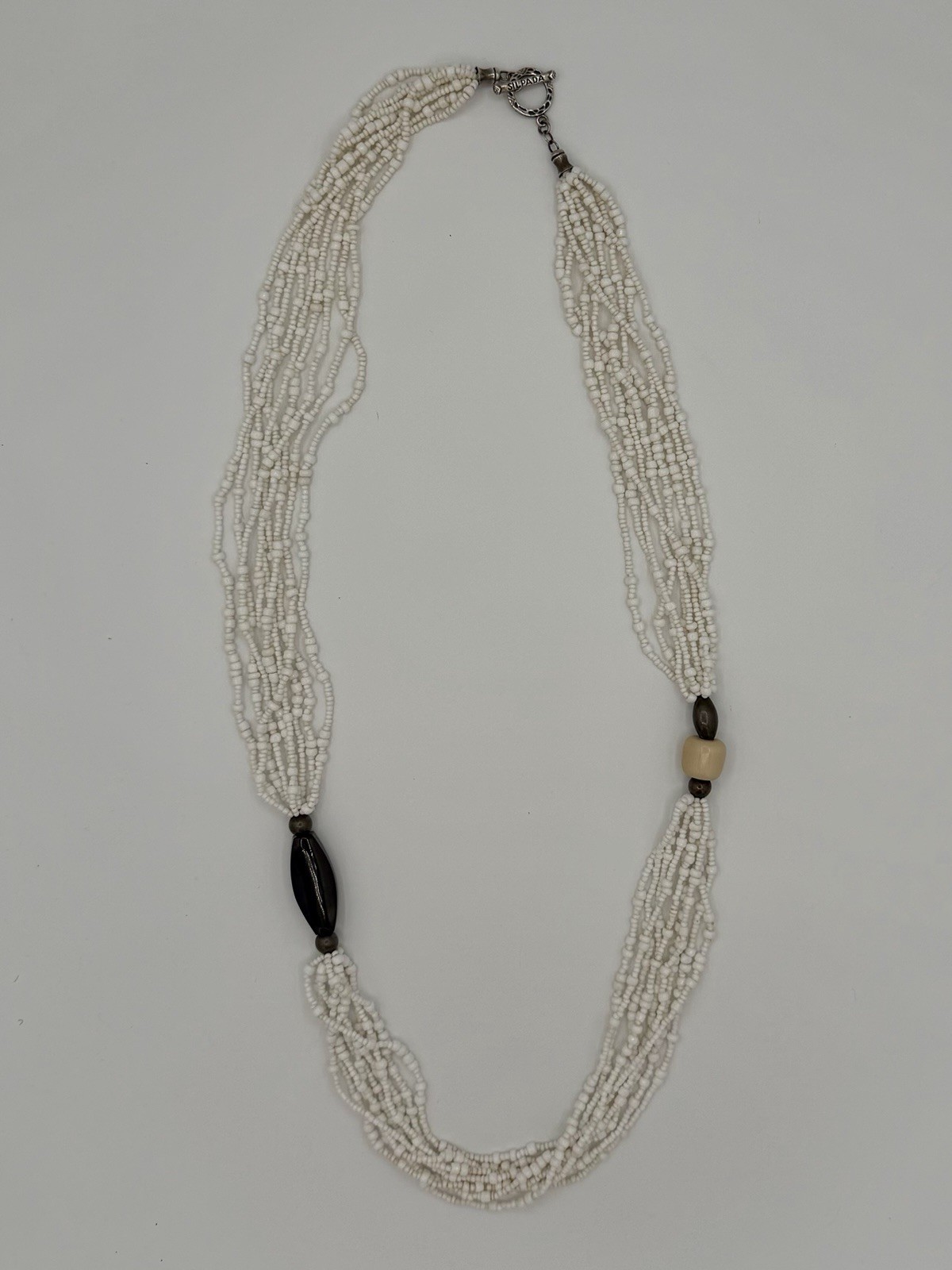 Silpada Multi-Strand White Seed Bead Necklace | Sterling Silver Toggle | Boho