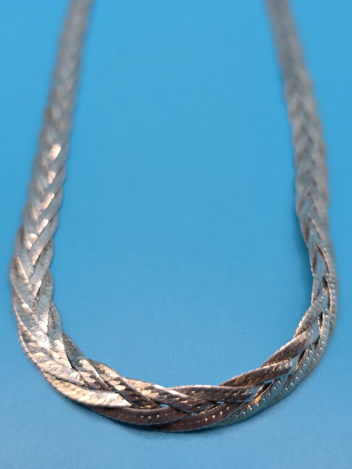Vintage 925 Italy Sterling Silver Braided Herringbone Necklace – Made In Italy