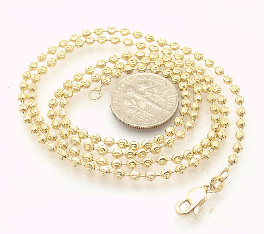 2.5mm Solid Half Moon Diamond Cut Bead Ball Chain Necklace REAL 14K Yellow Gold