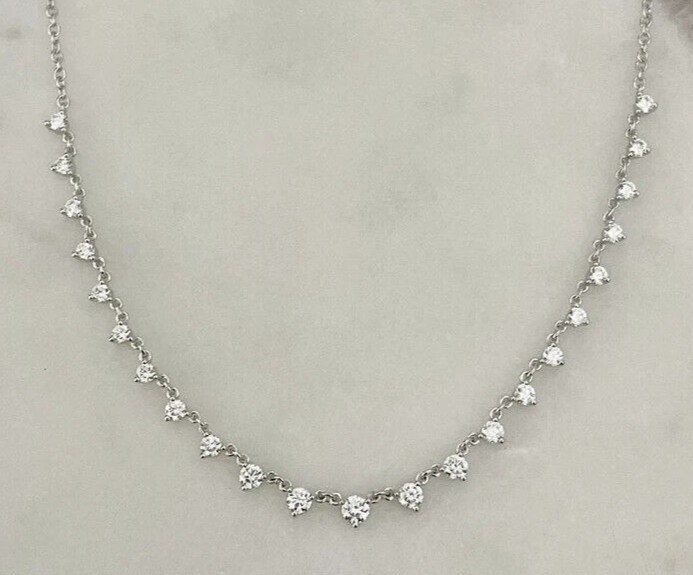 Round GH/SI Natural Diamond Women’s Beautiful Station Necklace In 14k White Gold