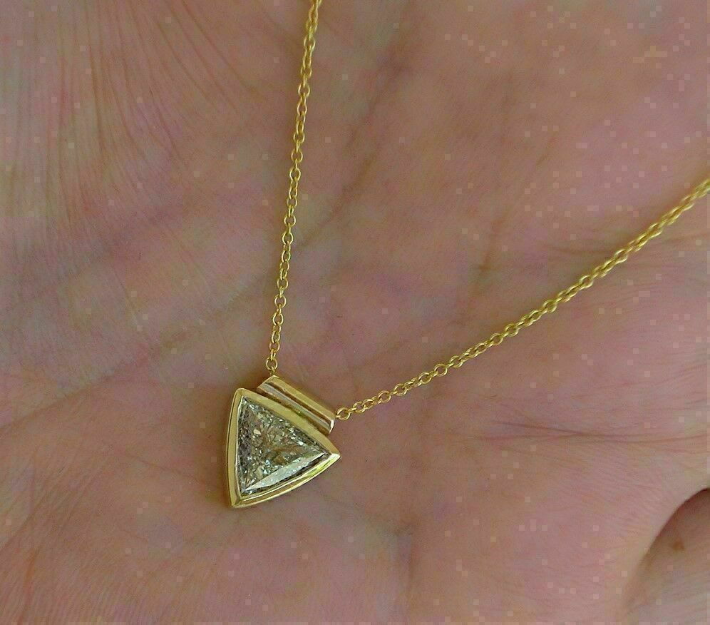 2Ct Trillion Cut Diamond Solitaire Pendant 14K Yellow Gold Over 18” Free Chain
