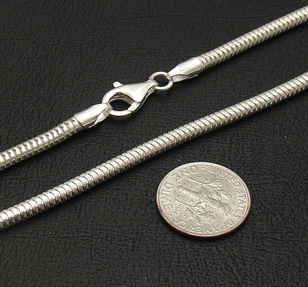 19″ Round Snake Chain Necklace Lobster Lock Real Solid Sterling Silver 925