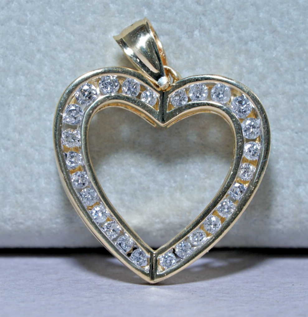 14K Yellow Gold 1/2ctw *HEART* Natural Diamond Pendant, 3.4grams