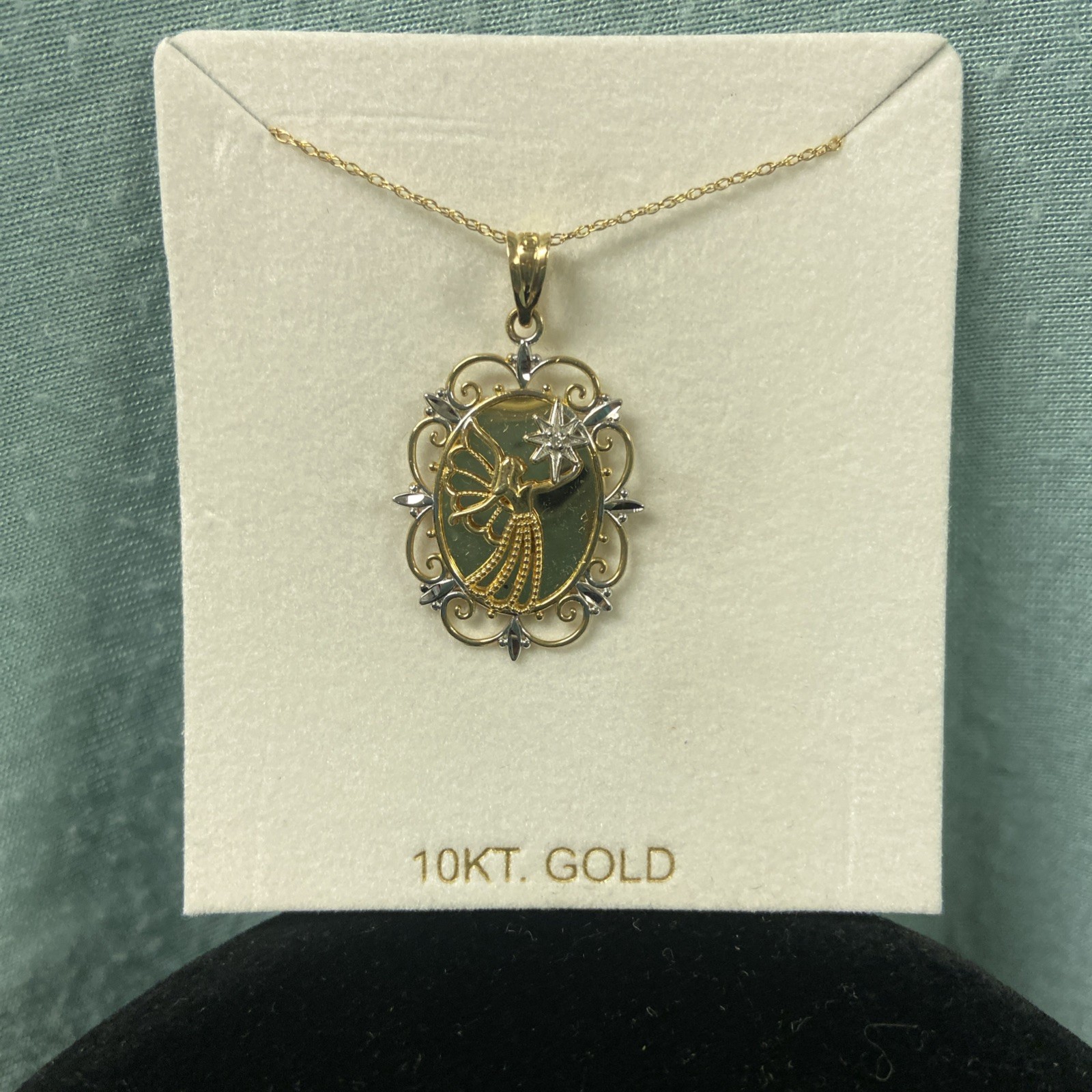 Michael Anthony vintage guardian Angel pendant necklace 10K two toned GOLD NOS