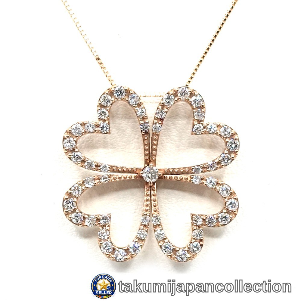 K18PG Flower Pendant Diamond Necklace 18k Pink Gold Adjustable #M-5210